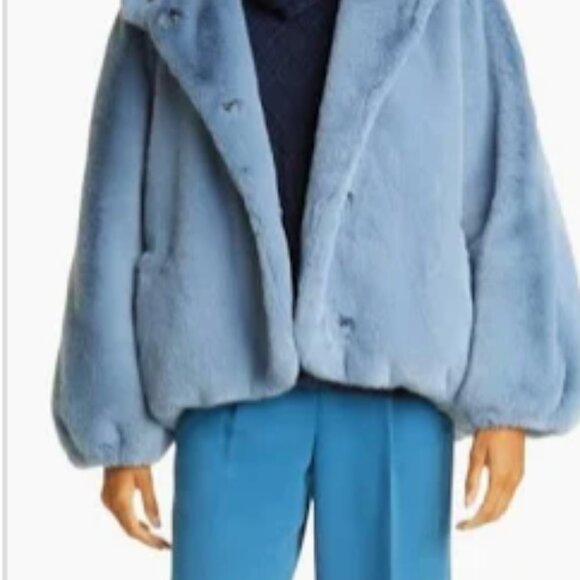 NWT Haute Hippie Juliet Faux Fur Oversized Coat Blue MSRP $595 Size Large - Picture 2 of 3